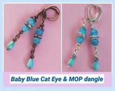 Blue CAT EYE MOP  crystal dangle leverback CHOOSE
