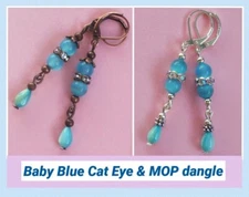 Blue CAT EYE MOP & crystal dangle leverback CHOOSE 