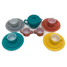 Hazel Atlas Little Hostess Party 16pc Glass Teacup Set Moderntone Vintage