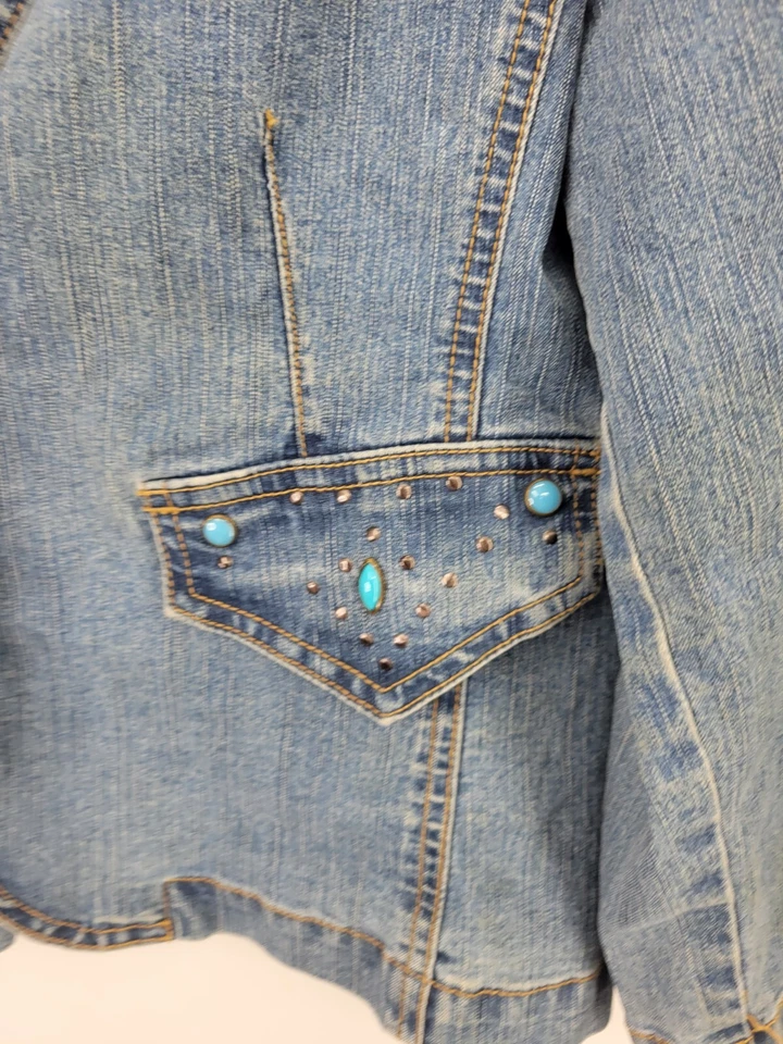 Chaqueta Blazer Hearts of Palm Mujer 10 Azul Denim Tachonado Cuentas Boho Southwest Foto 3 de 4