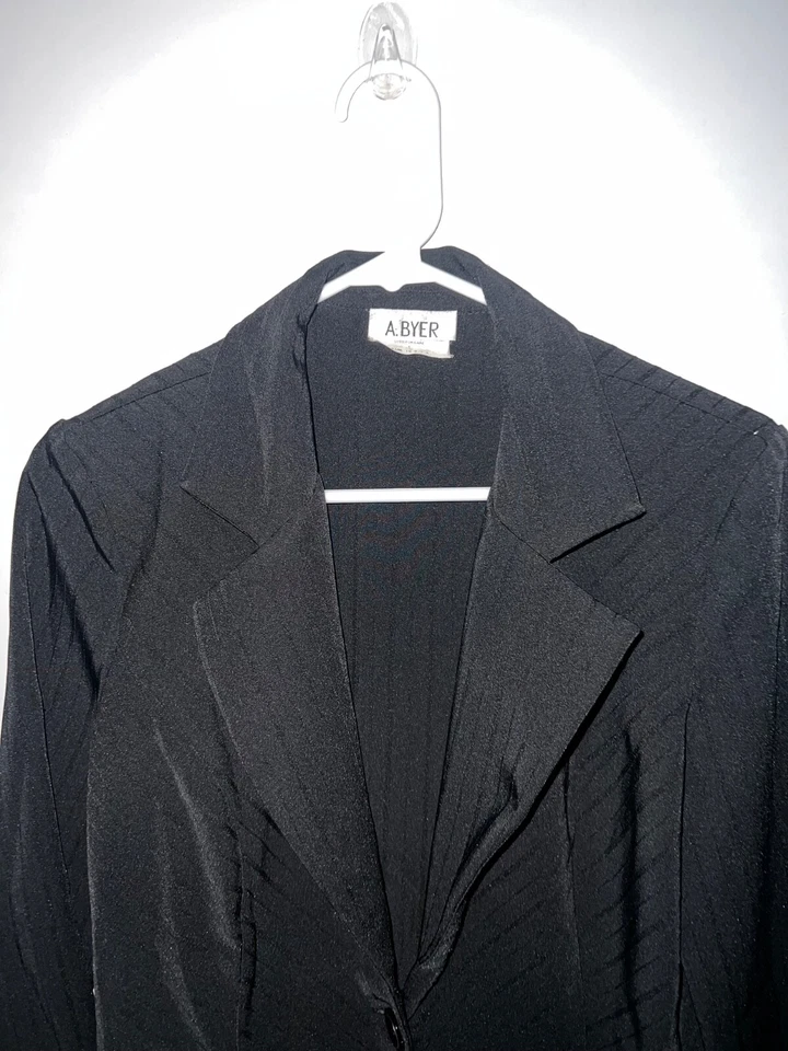 A.Byer Mujer Blazer Negro Manga Larga Un Botón Talla L Carrera Botón Único Foto 2 de 4
