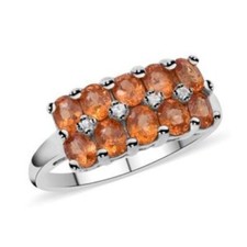 Tanzanian Spessartite Garnet Zircon Ring Platinum Over Sterling Silver - Size 6