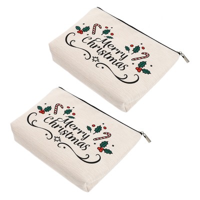  2 Pcs Makeup Brush Case Christmas Cosmetic Bag Lightweight Miss Travel