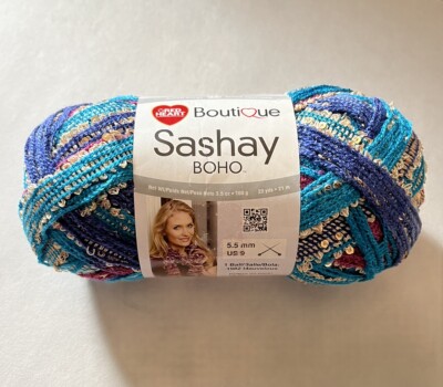 Red Heart Boutique SASHAY BOHO Yarn VINTAGE #1972 Magenta Blue Gold Sequins