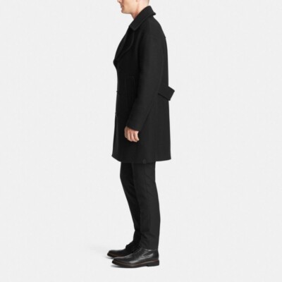Coach 1941 Men Fall 2015 Black Wool Long Officer Coat Double