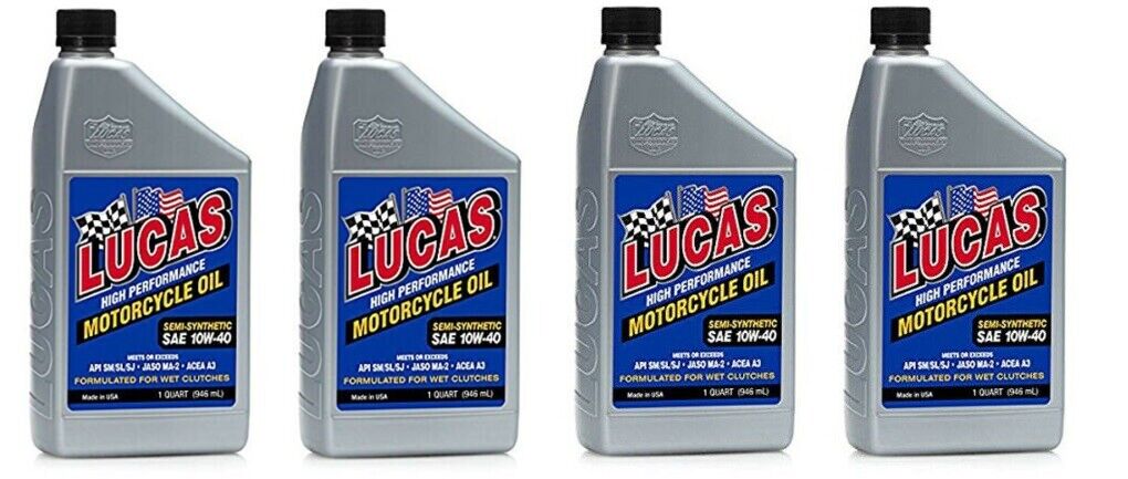 LUCAS WET CLUTCH 10W40 Semi-Synthetic Motorcycle Oil 1 Qt Bottle (Qty 4)