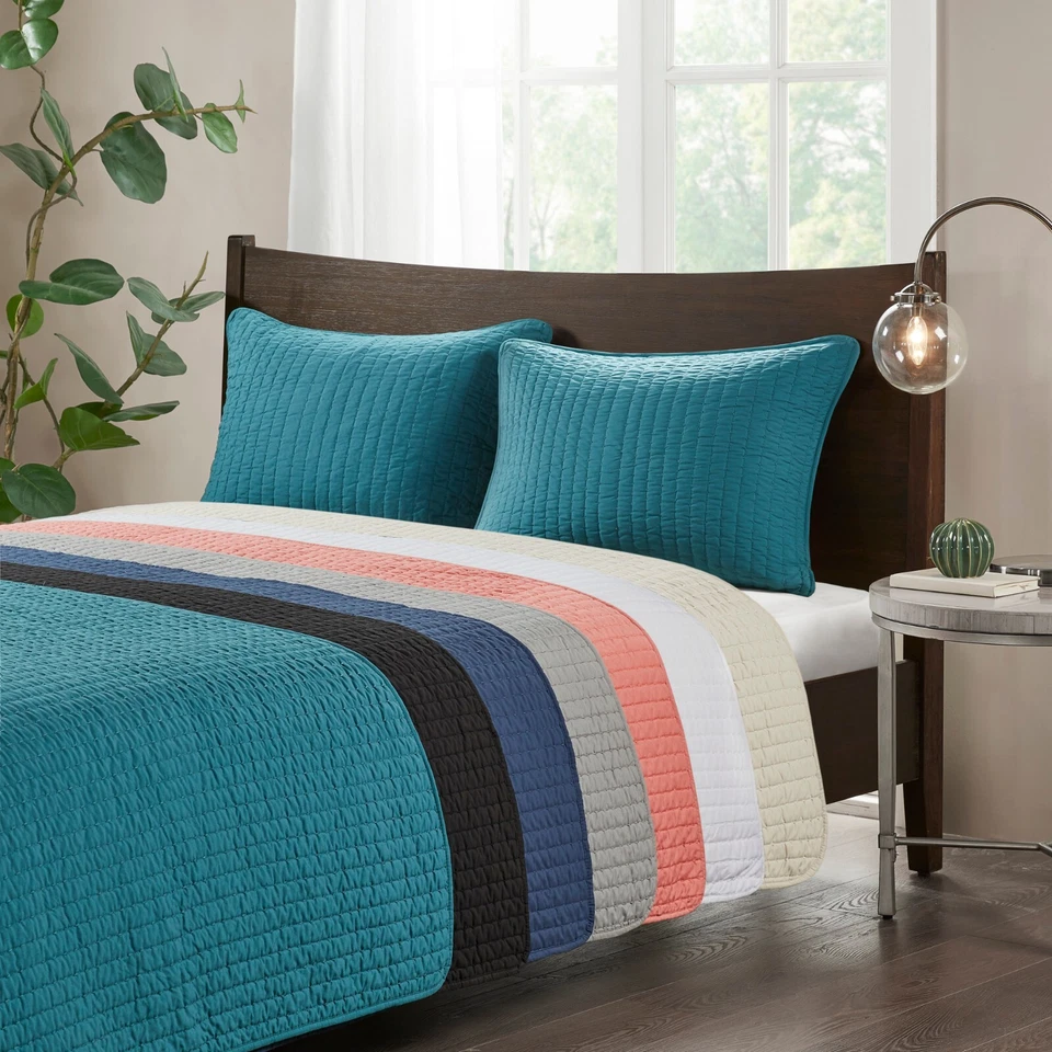 Madison Park Keaton 3 Piece Quilt Set All Season Bedspread Bedding Shams Pillows - Image 3 of 4