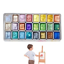 Pearlescent Watercolor Set 24 Color Art Painting Kit Palette Drawing