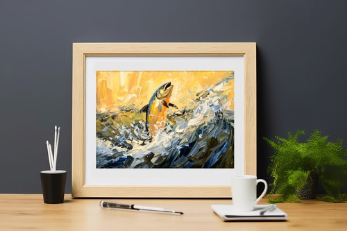 Leaping Fish 5"x7" Print on Matte Paper | Vibrant Water Splash Art - Picture 7 of 17