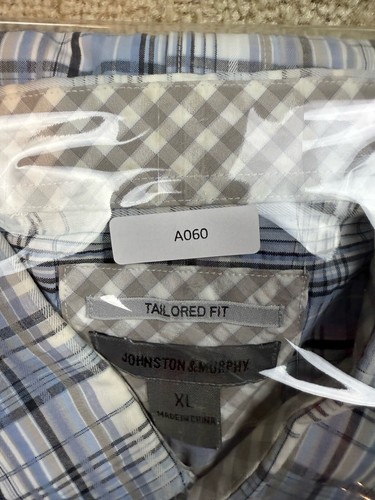 Johnston & Murphy Tailored Fit XL Blue Plaid Short Sleeve Contrast Cuff A060 - Picture 8 of 8