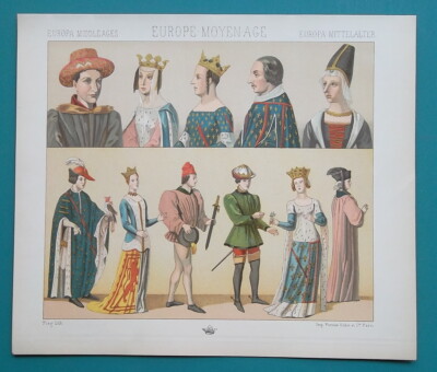 COSTUME of Royal Court Kings Queens Dukes Doctor COLOR Print by Racinet