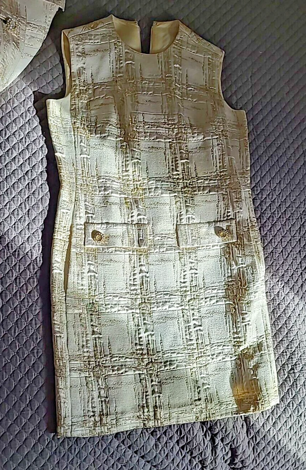 Vestido Abrigo Jackie O Vintage Años 60 Miss Branell Dorado Cojo Cuadros 2 Piezas Foto 3 de 4