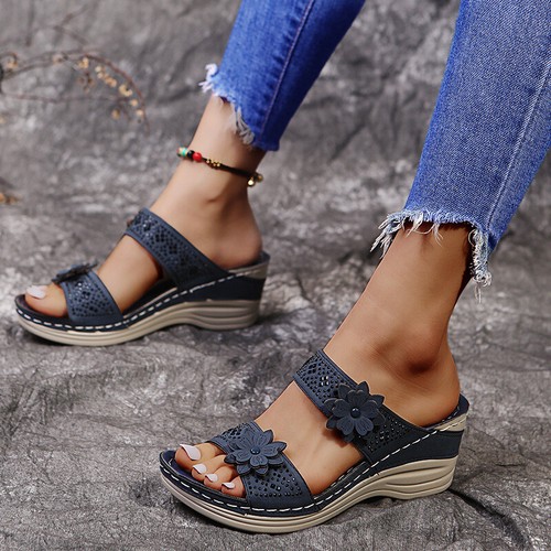 Sandalias de tacón de cuña para mujer Zapatillas de verano Informales Damas Zapatos sin cordones Mules Pump - Imagen 4 de 16