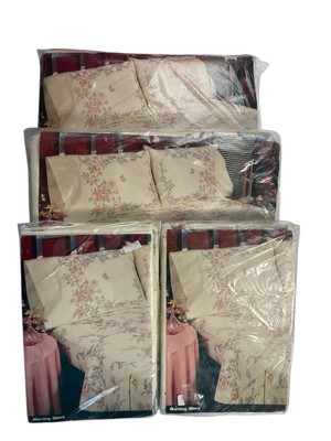 Vintage JCPenney MORNING GLORY Full Flat 6pc Sheet Set Flat Fitted 4 Pillowcases