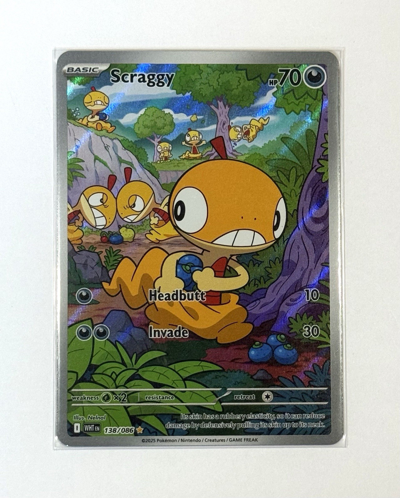 Pokemon SV White Flare Scraggy Illustration Rare Full Art Holo 138/086 Eng 2025