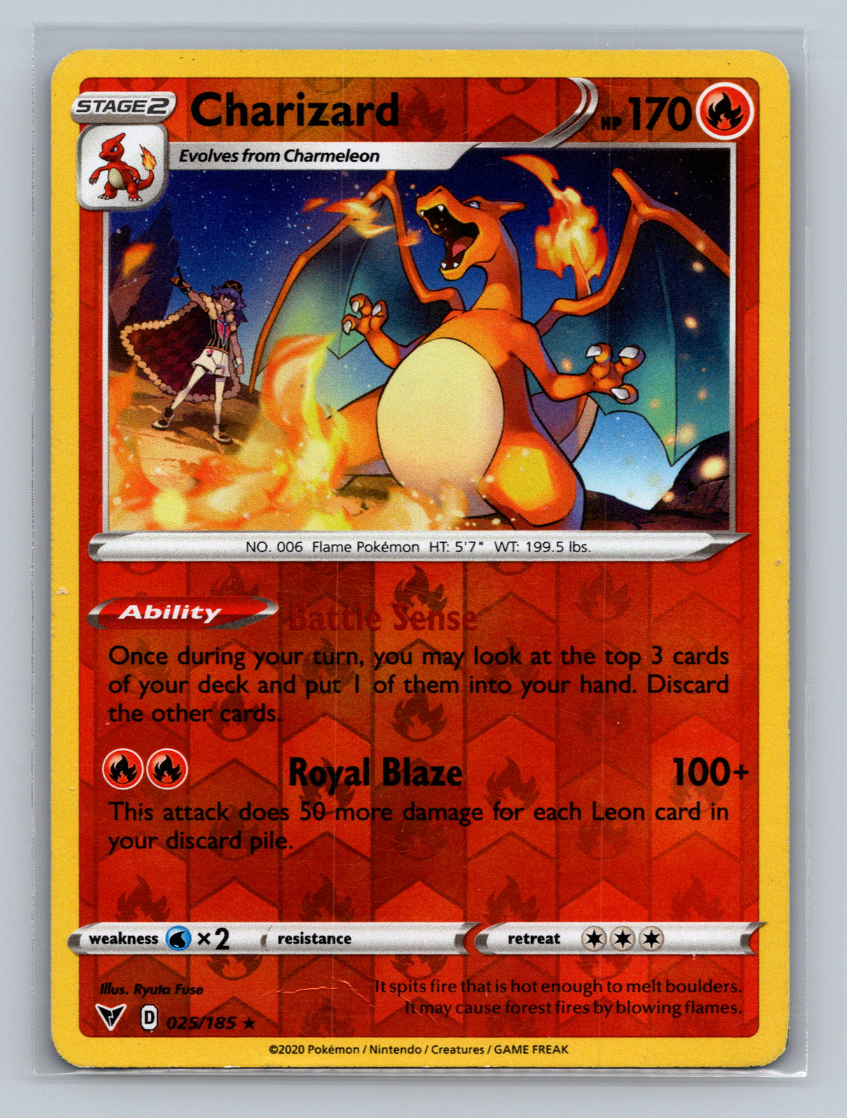 Charizard 025/185 SWSH04 Pokemon Card EN Reverse Holofoil MP Ryuta Fuse