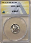 Beautiful 1935 S Mercury Dime - ANAC MS65