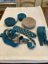 2.5 Lb Braiding Rug Wool Fabric 1.5” Cut Strips Braided Turquoise Blue Tan