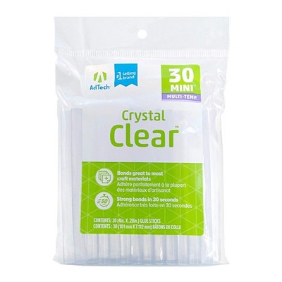 AdTech Hot Glue Sticks 4'' Mini 30-Pack of non-yellowing glue sticks, Clear 