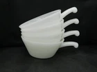 Fire King Anchor Hocking White Milk Glass Soup Chili Bowls with Handle Set of 4