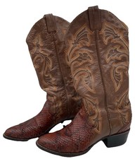 Rare Vintage Larry Mahan s Red Snake Skin Exotic Cowboy Boots Men 6 women s 7.5
