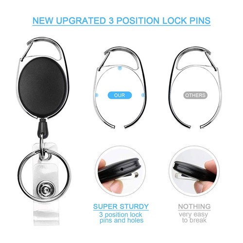 5Pack Retractable Keychain Badge Reel Id Card Holder w/Carabiner Clip & Key Ring - Picture 5 of 7