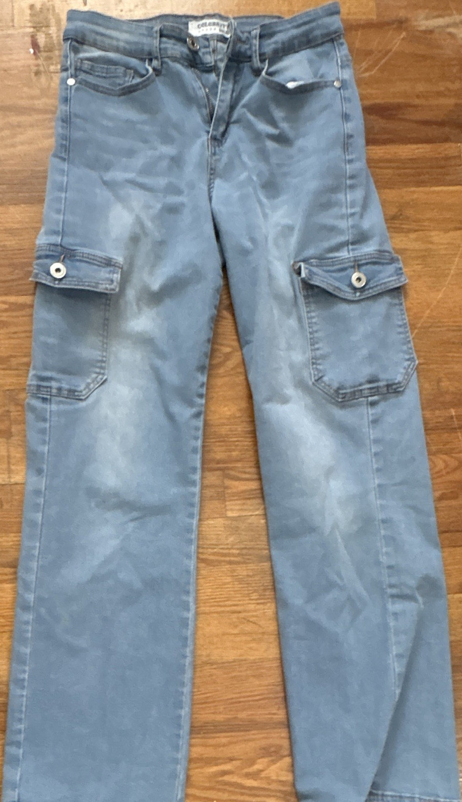 Celebrity Ace Pink Women's Wide-Leg Blue Light Wash Denim Cargo Jeans 5/27