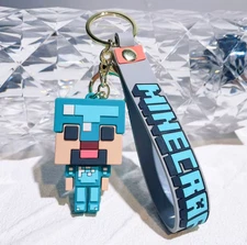 MINECRAFT ARMOR STEVE 3D Soft Rubber PVC Keychain Pendant
