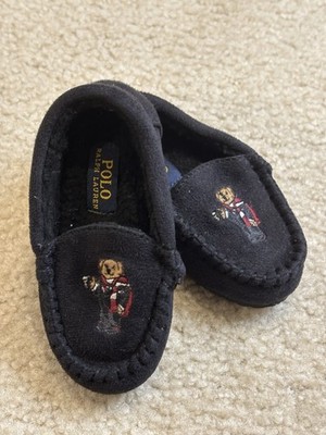 Polo Ralph Lauren Dezi IV Bear Blue Kids Size 7 Slippers Moccasin House Shoes