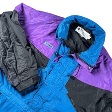 VTG Columbia Anorak Pullover Jacket Blue Purple Mens Sz L 90s 80s Gorpcore