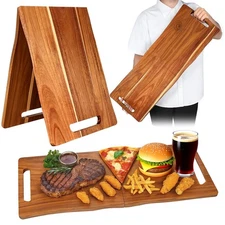 Large Charcuterie Board With Handles 33x12 Inch Acacia Wood Foldable Tray