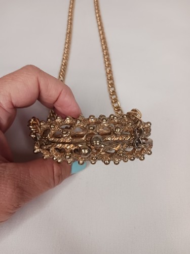 Jeweled Mini Bag Crossbody Kiss Lock Gold Tone Purse Necklace - Picture 4 of 10