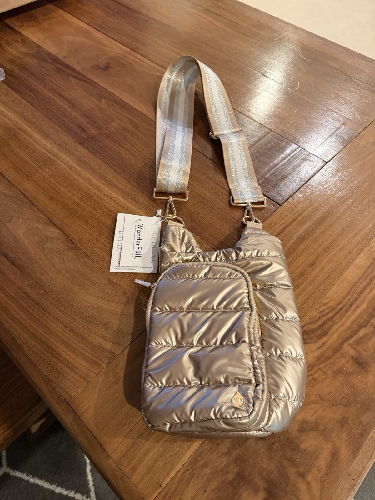 WanderFull Gold HydroBag Crossbody Quilted Puffer Water Bott