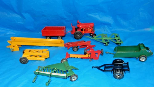 Vtg Tin Litho Farm Vehicles, Plows, Trailers, Etc., Marx? ERTL?