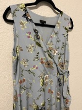 Ann Taylor Factory Dress Womens M Blue Floral Midi Wrap Sleeveless V-Neck Knit