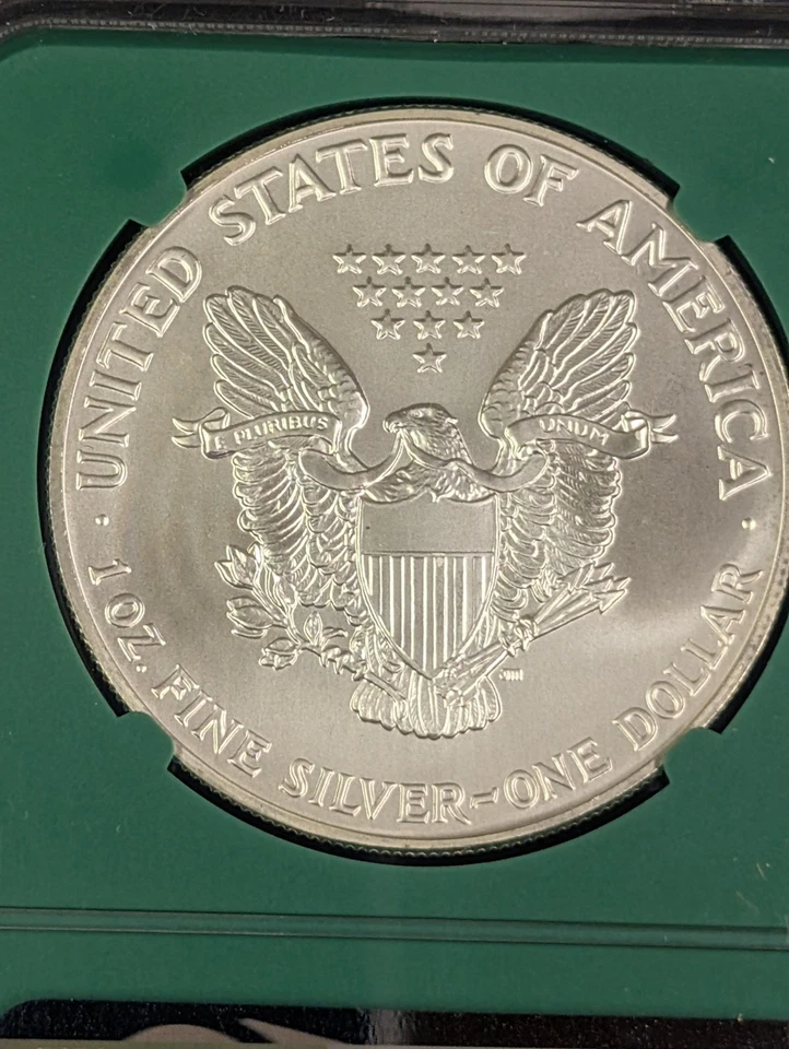 Silver Eagle 1991 NGC MS69 producción temprana - núcleo verde EE. UU. como nuevo caja sellada Foto 4 de 4