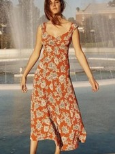Christy Dawn Layla Dress Rust Peony Floral Midi Cottagecore S