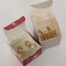 Avon Gold Tone Faux Pearl Snowman and hanging Cherub earring sets - vtg post