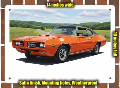 Metal Sign - 1969 Pontiac GTO Judge Oil Painting - 14x10