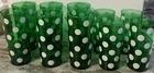Vintage ANCHOR HOCKING  Forest Green & White Polka Dot Glasses TUMBLERS. 10total