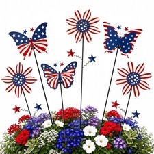 6Pack 4th of July Decorations Outdoor, 18.6Inch Patriotic Metal Flowers Butte...