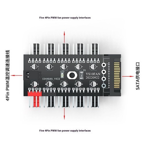 2Pcs PWM Fan Expander 10 Port PWM Cooling Fan Adapter For Motherboard - Afbeelding 7 van 10