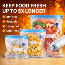 Reusable Vacuum Sealer Bags Airtight Zipper Air Valve Food Storage