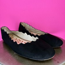 Sam Edelman Francis Black Suede Scallped Edge Ballet Flat Sz 8