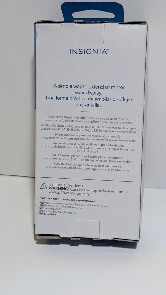 Insignia 6ft Display Port 4K Ultra HD Cable for TVs, Monitors Black Brand New - Image 2 of 3