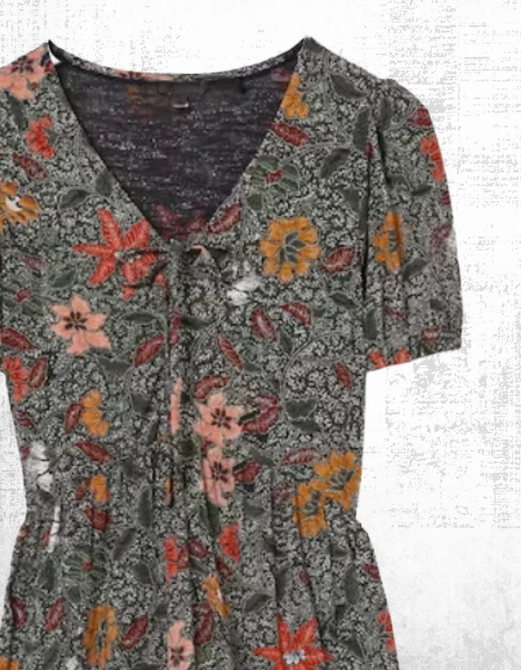 Women’s Fat Face Midi Dress Nell Detail Floral Short Sleeve V-Neck Black - Image 2 of 4