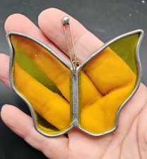 Vintage Stained Glass Butterfly Glass Suncatcher Yellow Insect Bug Decor