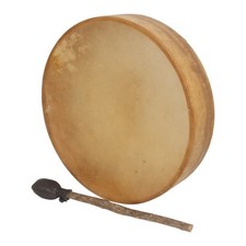 DOBANI Pretuned Calfskin Head Wood Frame Drum Wooden Handle and Hoop w/ Beater