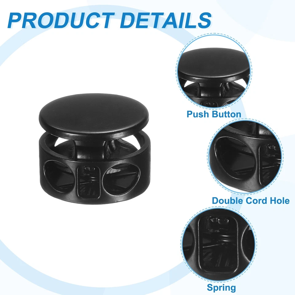 10 peças travas de cabo redondo, rolha de alavanca de mola de furo duplo de metal 4 mm, preto fosco - Imagem 3 de 4