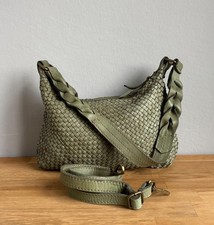 Kleine Tasche Schultertasche Handtasche Leder Grün Damen Italy Flechttasche